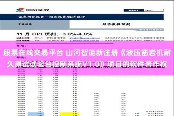 股票在线交易平台 山河智能新注册《液压凿岩机耐久测试试验台控制系统V1.0》项目的软件著作权