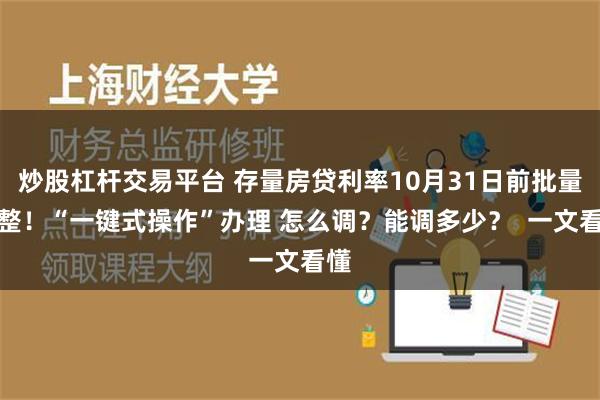 炒股杠杆交易平台 存量房贷利率10月31日前批量调整！“一键式操作”办理 怎么调？能调多少？  一文看懂