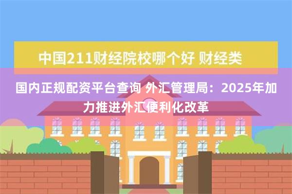 国内正规配资平台查询 外汇管理局：2025年加力推进外汇便利化改革